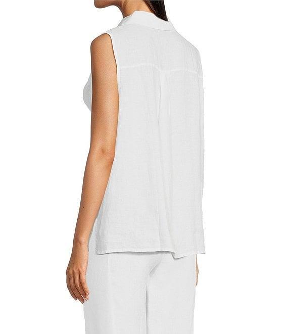 Eileen Fisher Organic Handkerchief Linen Point Collar Sleeveless Button Front Shirt Product Image