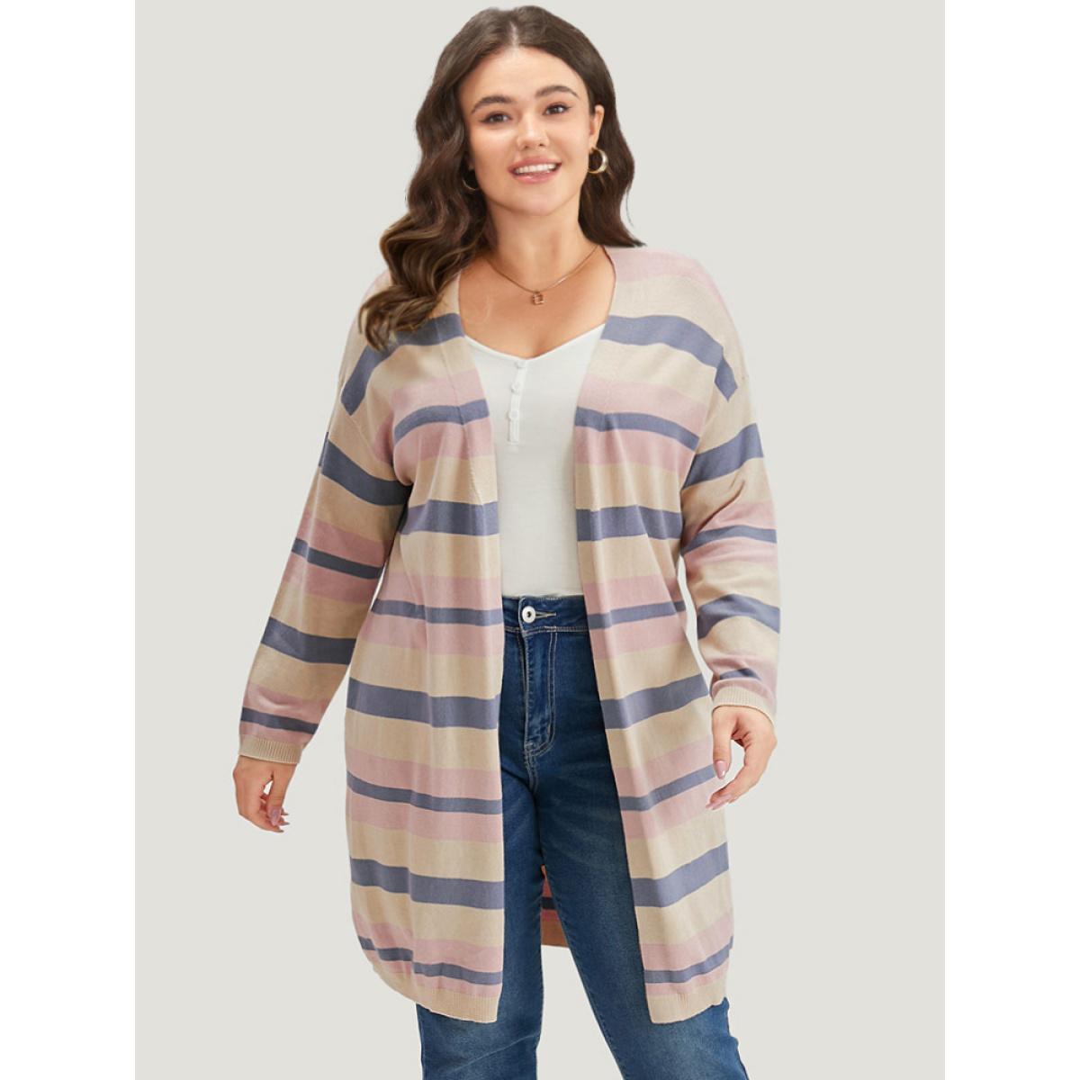 Plus Size Supersoft Essentials Striped Contrast Cardigan Multicolor Women Casual Loose Long Sleeve Dailywear Cardigans BloomChic 14-16/1X Product Image