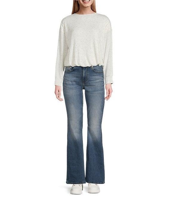 Westbound Knit Long Sleeve Crew Neck Bubble Top Product Image