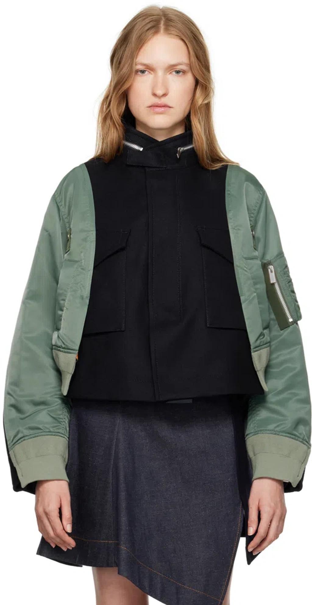 SACAI Nylon Twill X Knit Blouson In Green Product Image