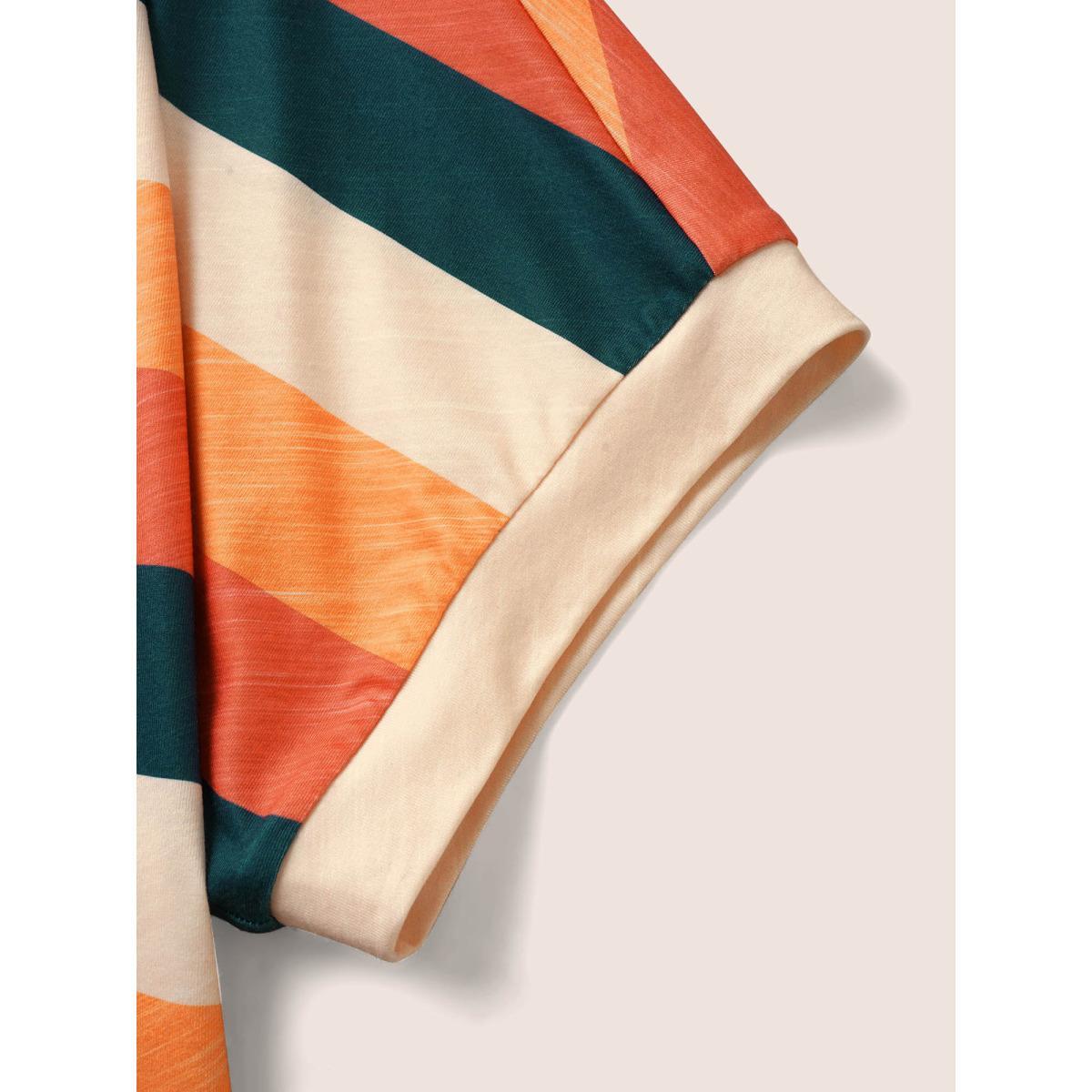 Plus Size Colored Striped Crew Neck Batwing Sleeve T-shirt Multicolor Women Casual Contrast Round Neck Everyday T-shirts BloomChic 28/5X Product Image
