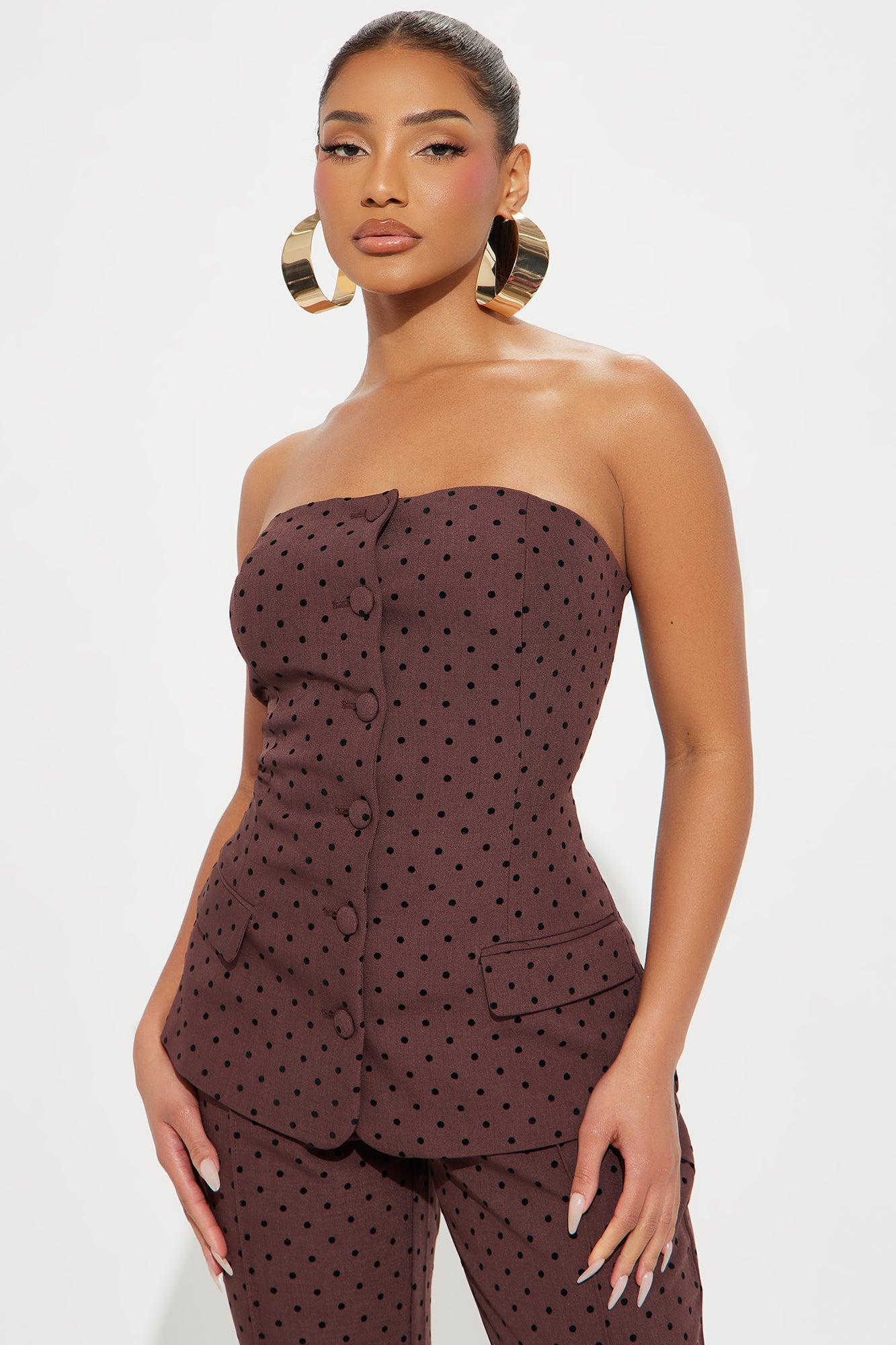 Stacy Polka Dot Flare Pant Set - Brown Product Image