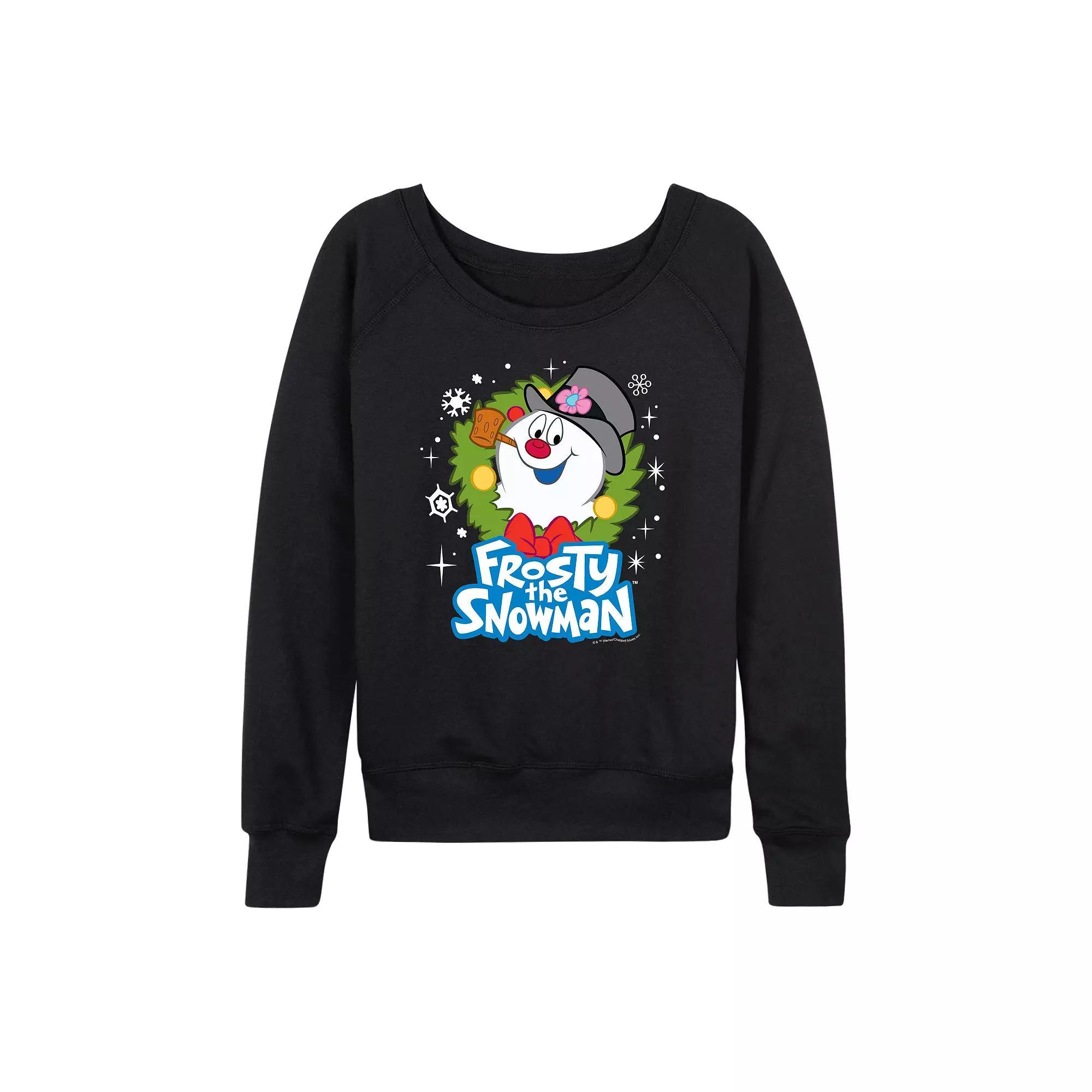 Women's Frosty The Snowman Wreath French Terry Long Sleeve Tee,  Product Image