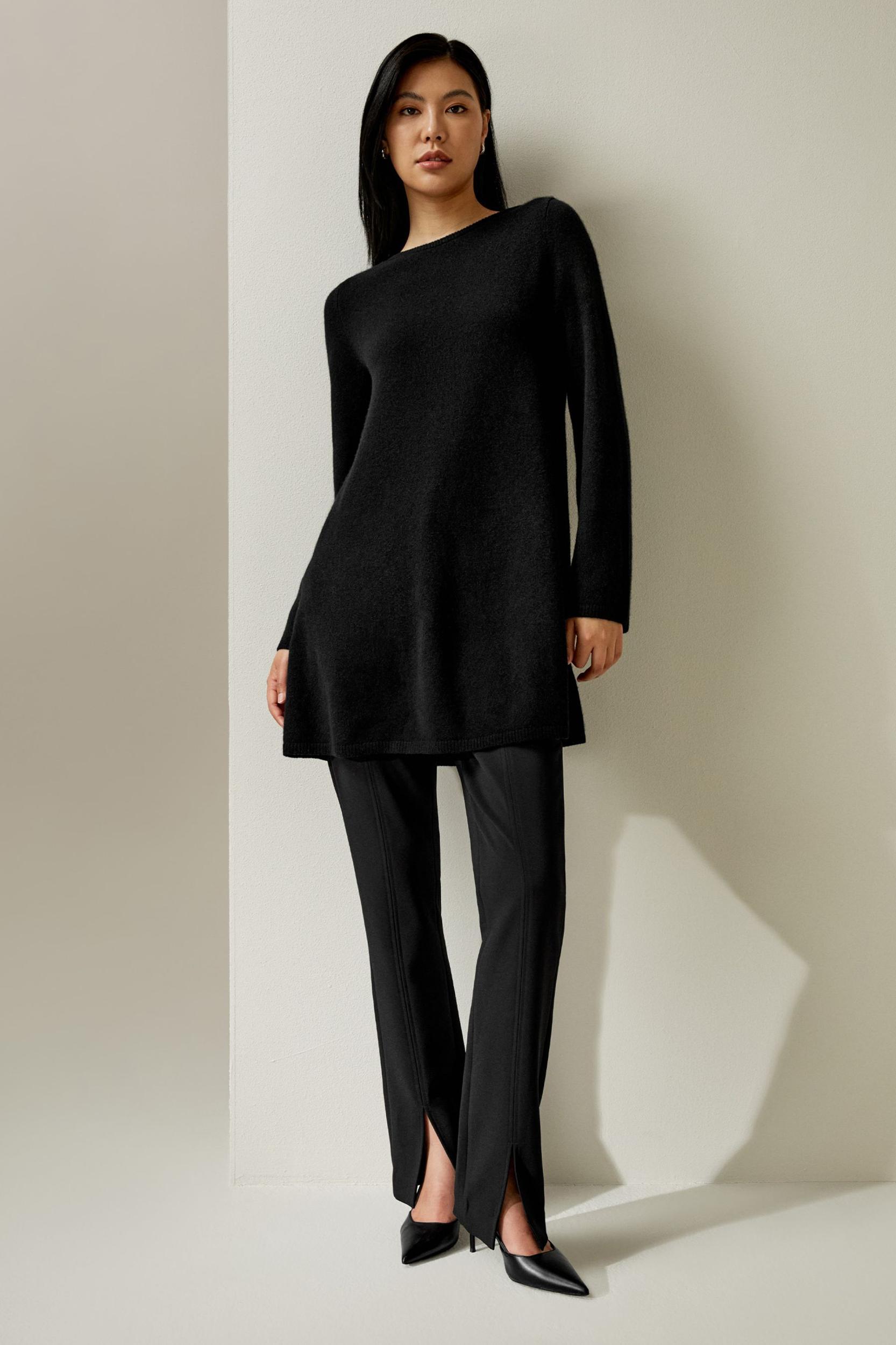 LILYSILK Long Cashmere Jumper Womens - Black Premium Cashmere - Comfortable A-Line Jumpers M Product Image