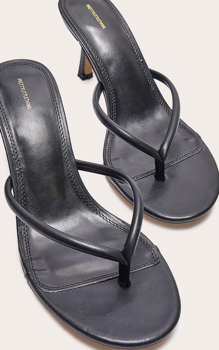 Black Pu Toe Thong Heeled Mules Product Image