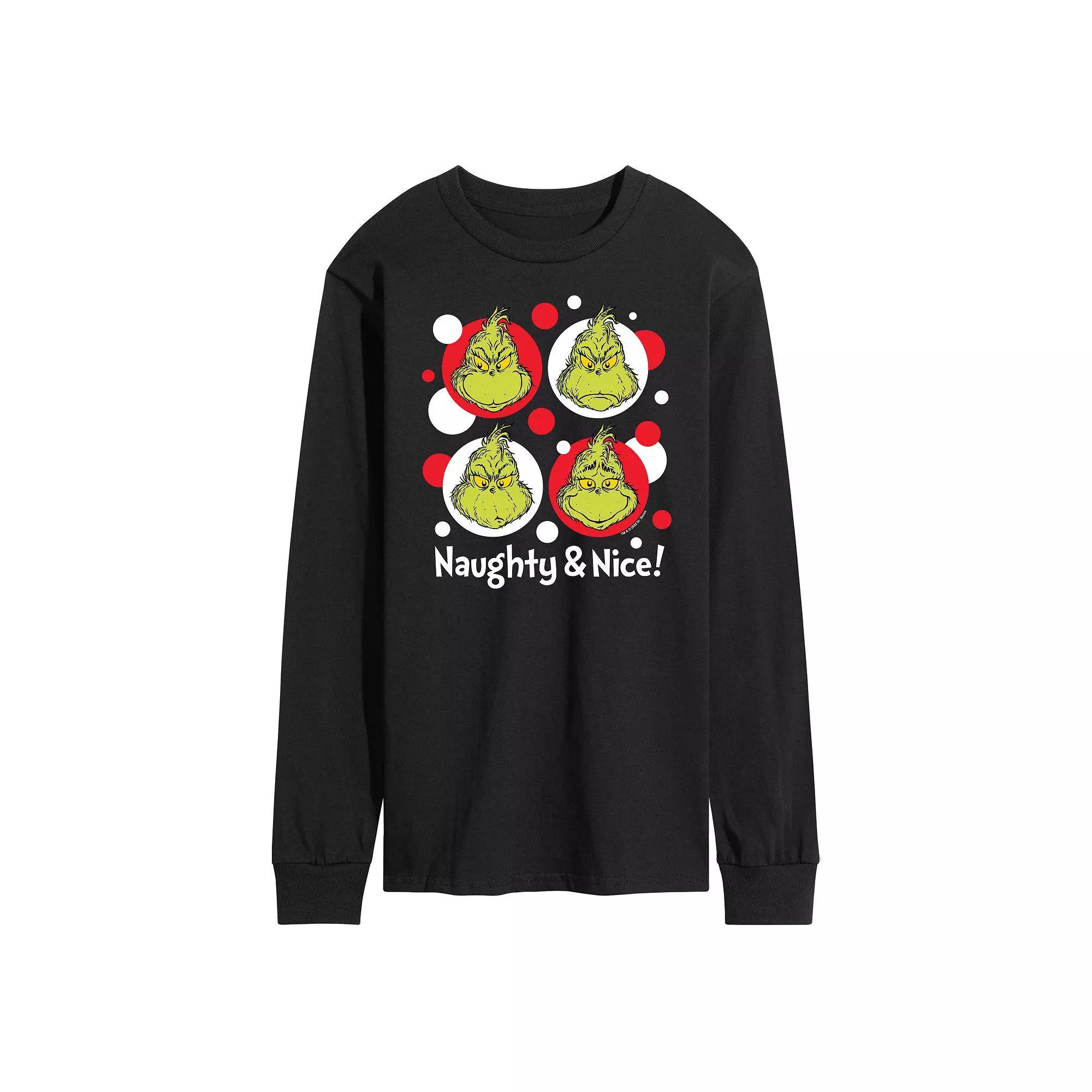 Men's Dr. Seuss Grinch Naughty & Nice Long Sleeve Tee,  Product Image