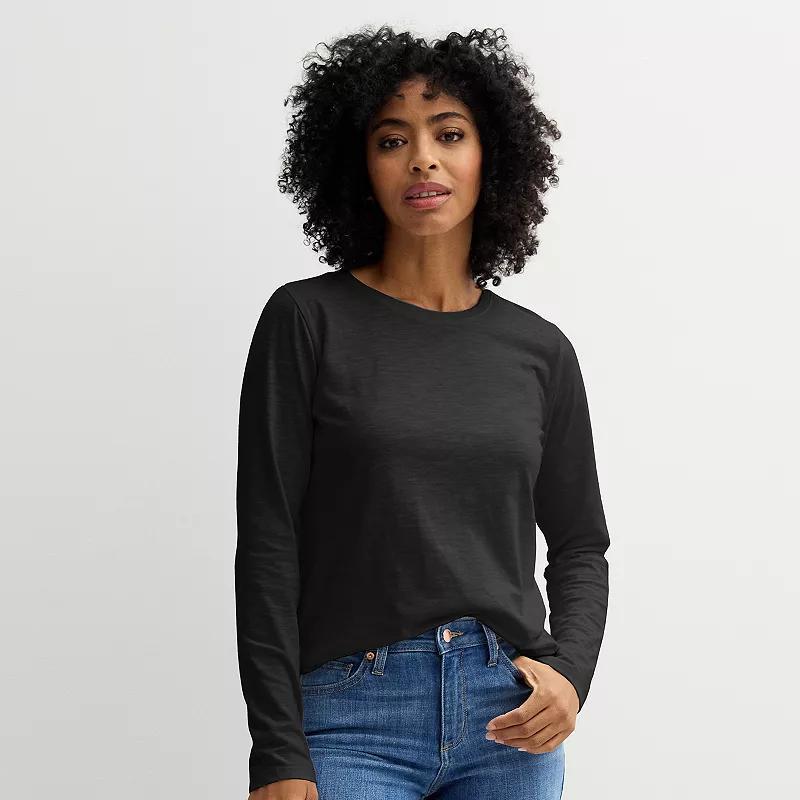 Women's Sonoma Goods For Life® Everyday Long Sleeve Crewneck Tee, Size: Small, Pitch Black Product Image