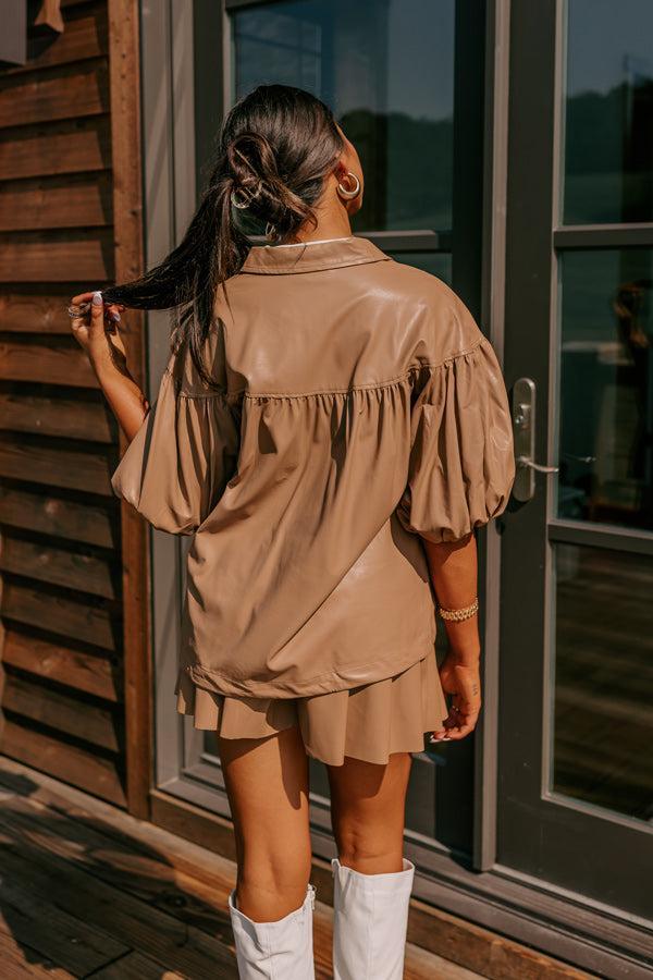 Fate Would Have It Faux Leather Top in Iced Mocha Product Image