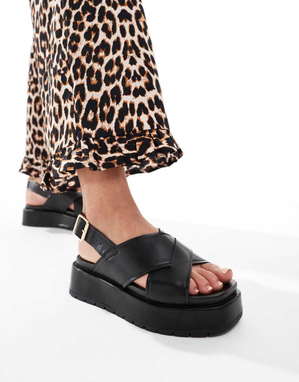 ASOS DESIGN Frosty chunky two-part sandals in black Product Image