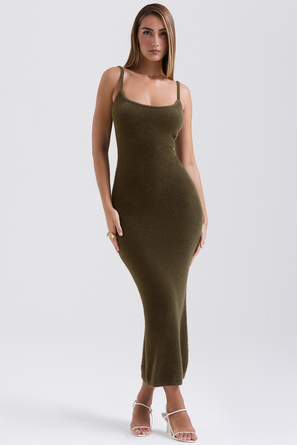 Fayette  khaki soft fluffy knit maxi dress - sale Product Image