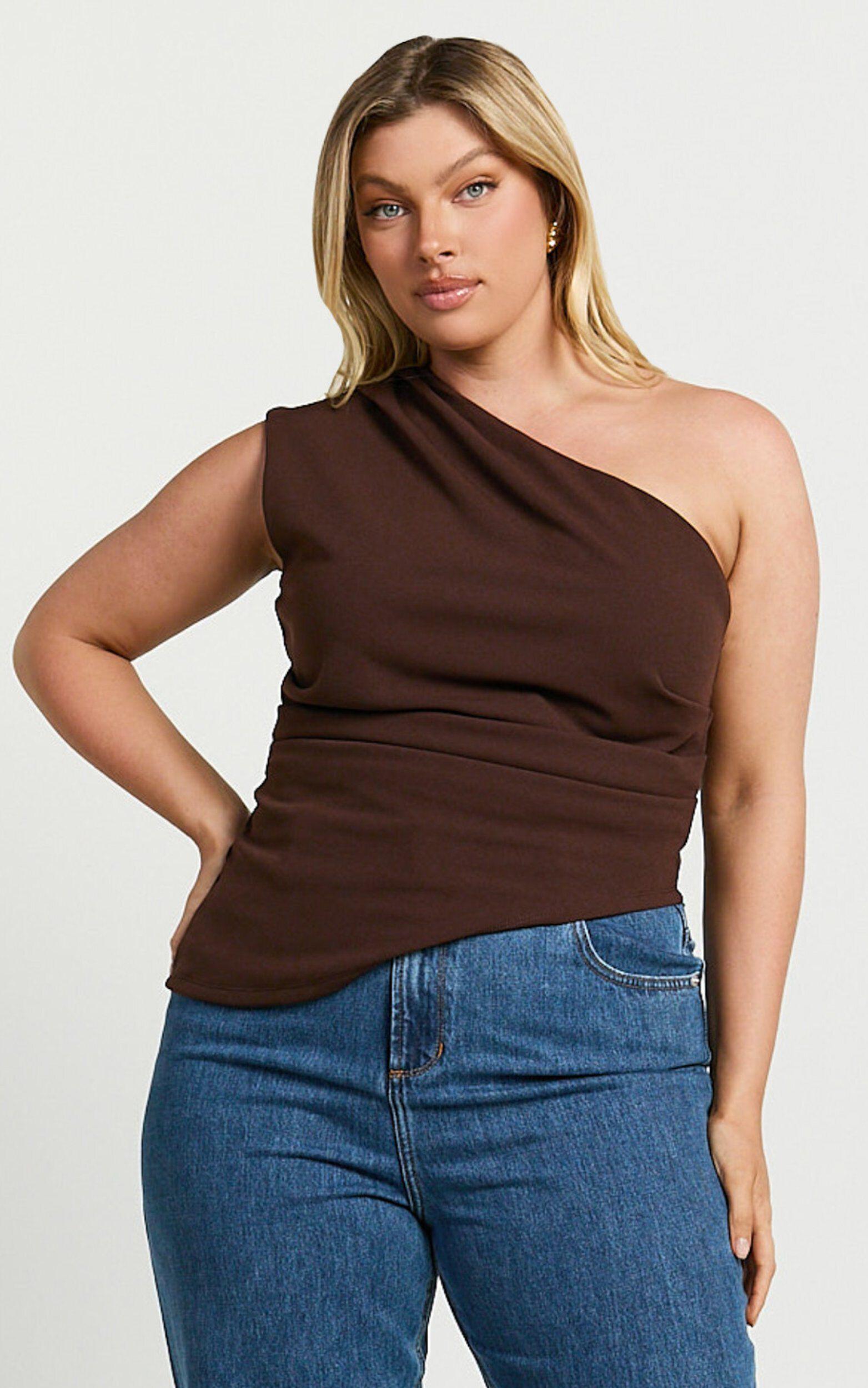 Amal Top - Asymmetrical One Shoulder Gathered Top in Chocolate Product Image