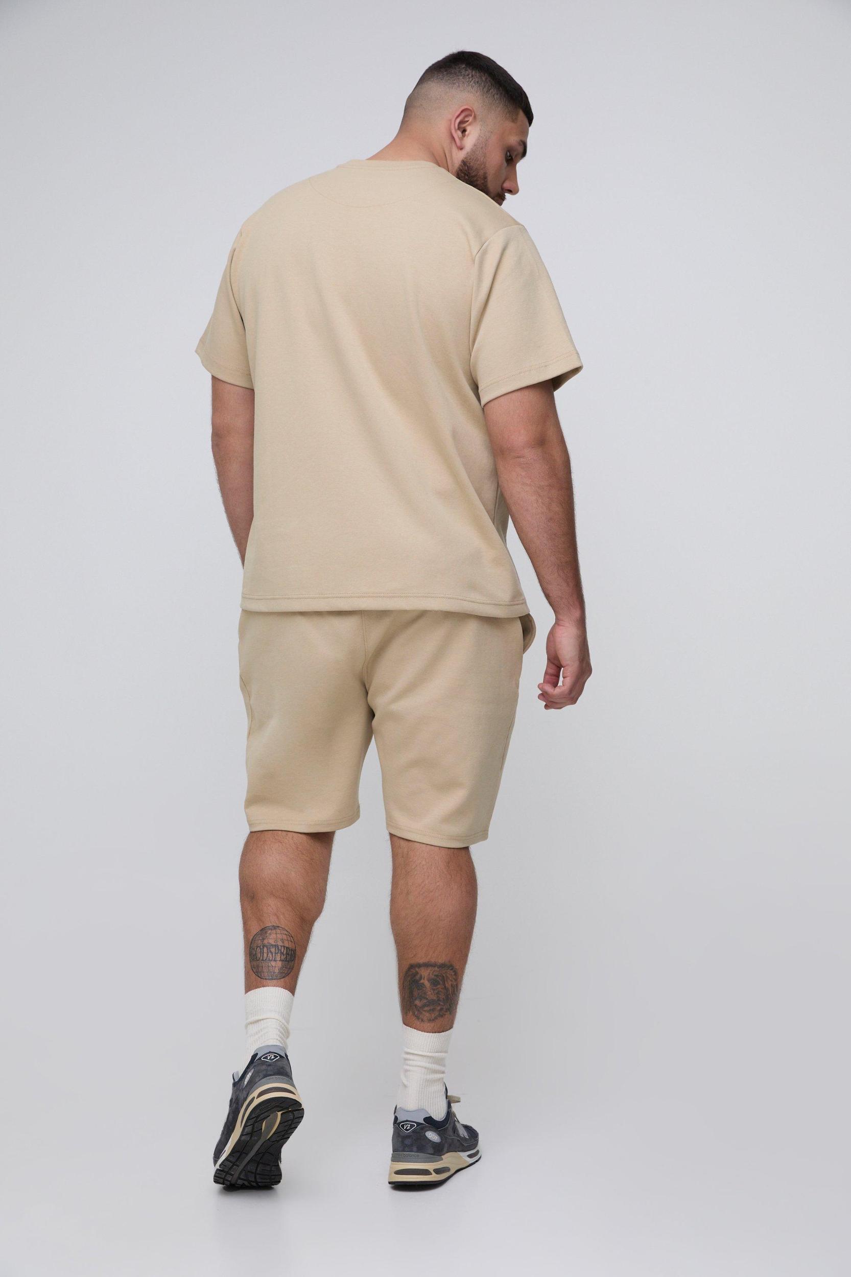 Plus Regular Fit T-shirt and Pintuck Short Interlock Set | boohooMAN USA Product Image