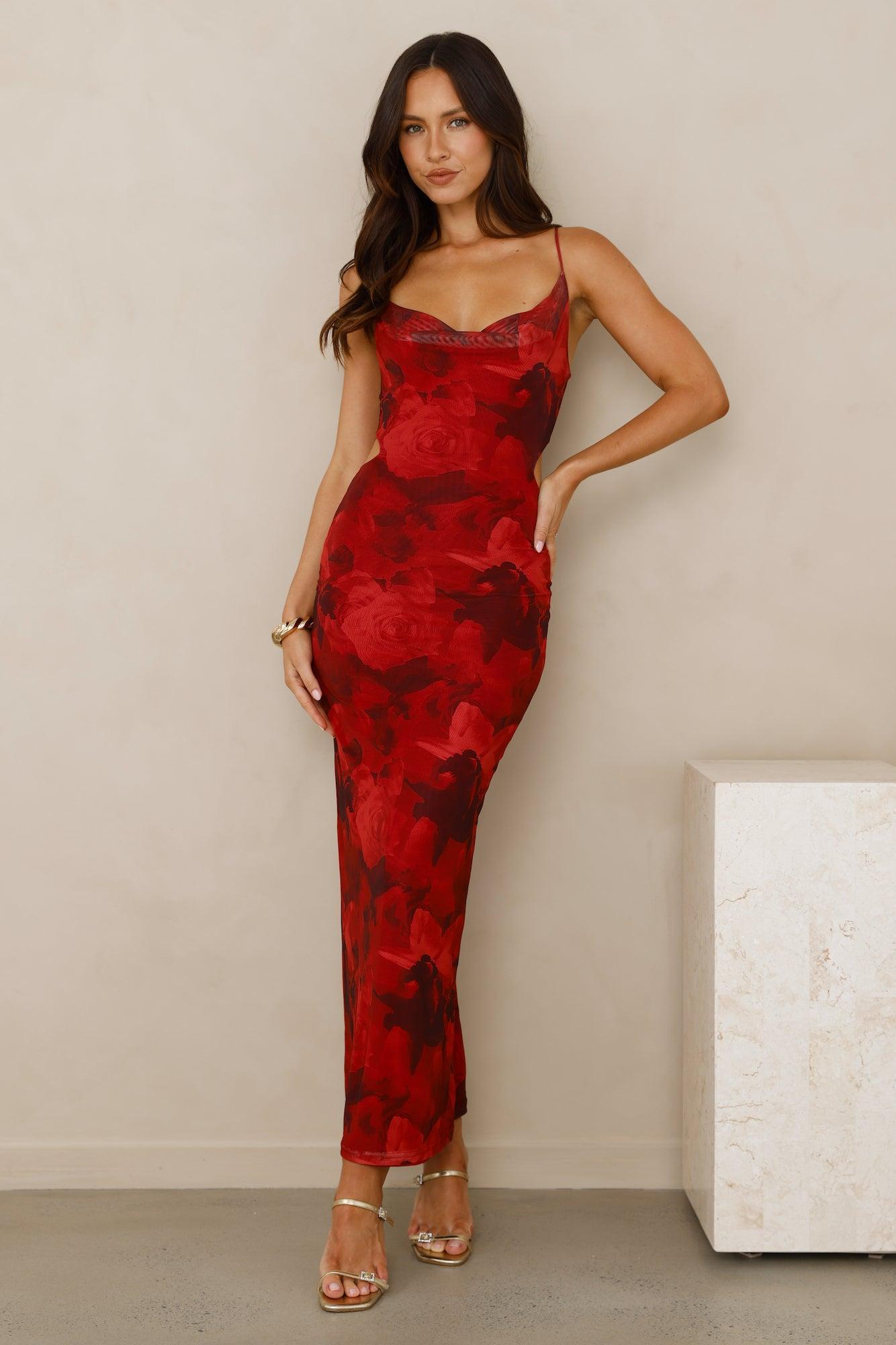 Peach Fling Mesh Maxi Dress Red Product Image