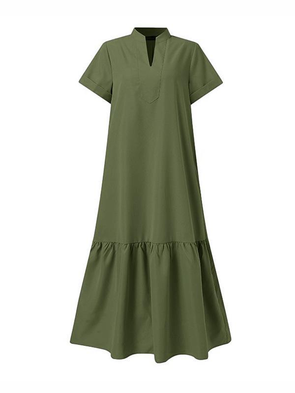 A-Line Loose Solid Color Split-Joint V-Neck Maxi Dresses Product Image