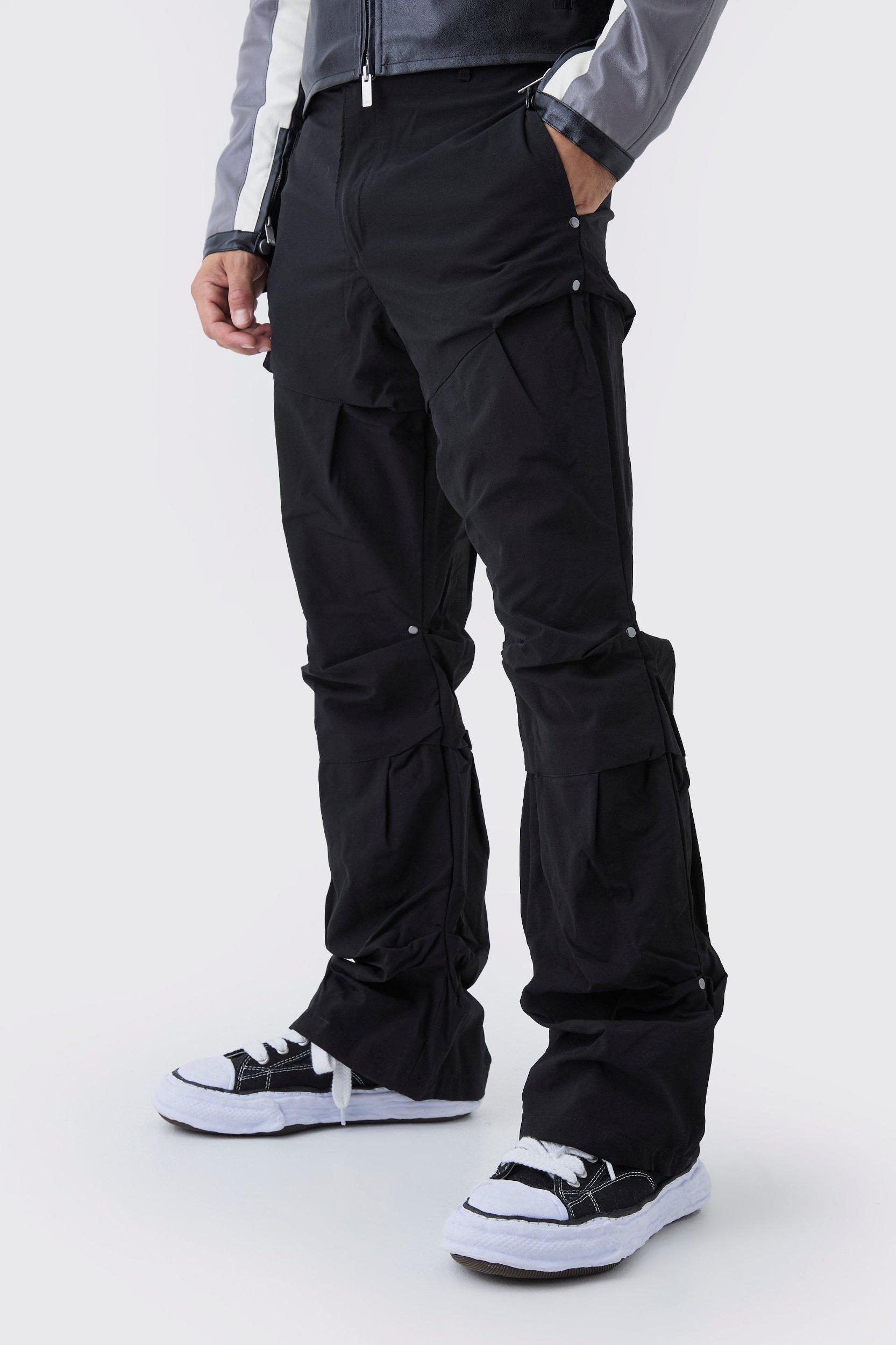 Slim Fit Flare Stacked Pants With Ruched Detail | boohooMAN USA Product Image