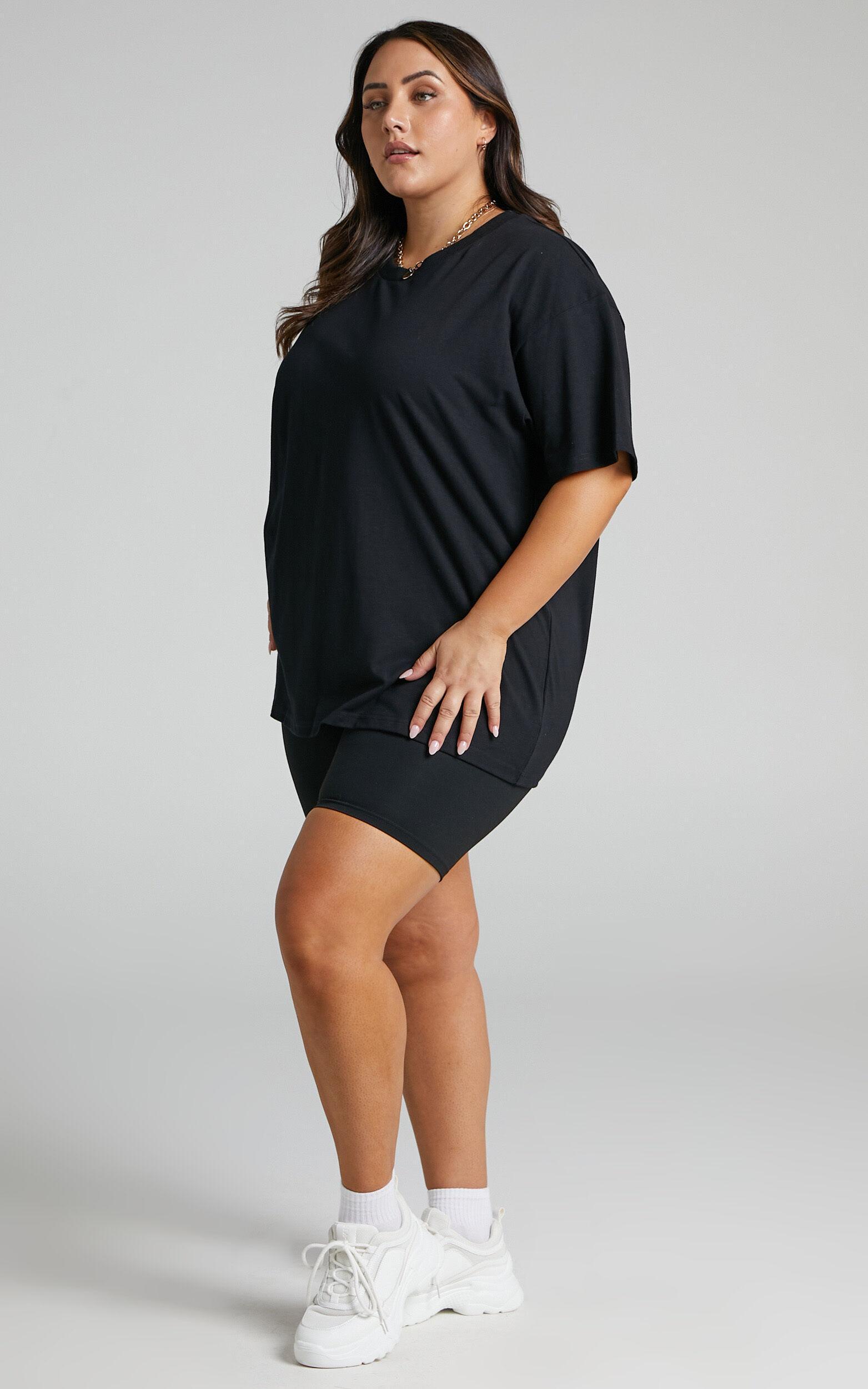 Prizza Top - Longline Boyfriend Tee Top in Black Product Image