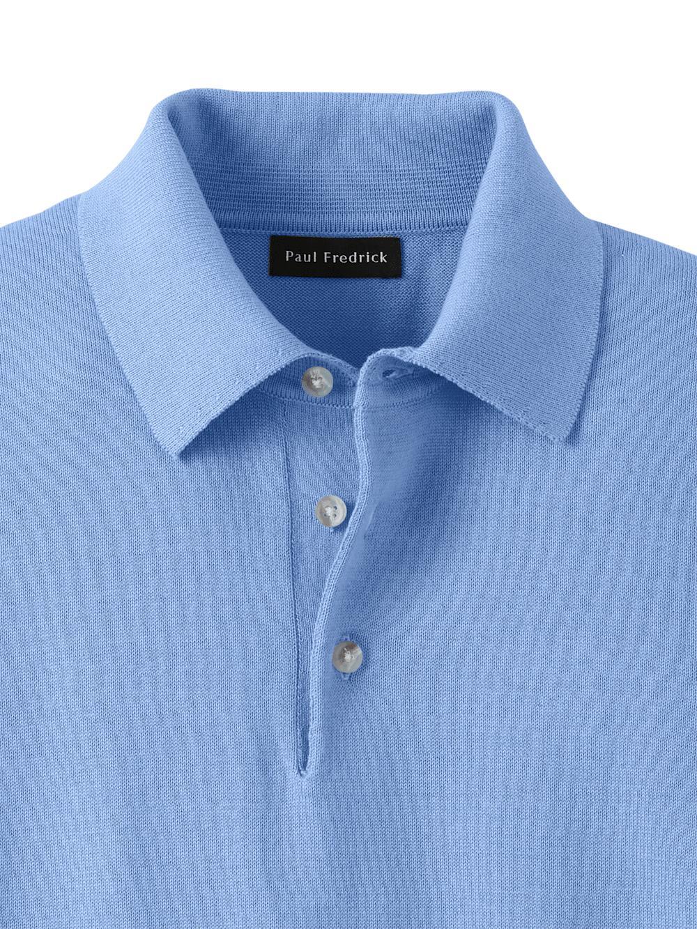 Supima Cotton Three Button Polo - Blue Product Image