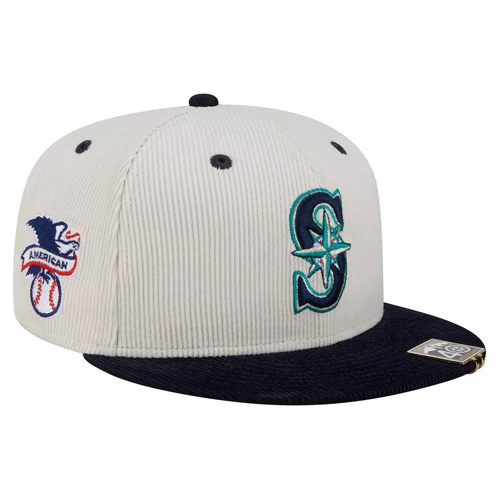 Men's New Era Cream/Navy Seattle Mariners Two-Tone Corduroy 59FIFTY Fitted Hat, Size: 7 5/8, Beige Product Image