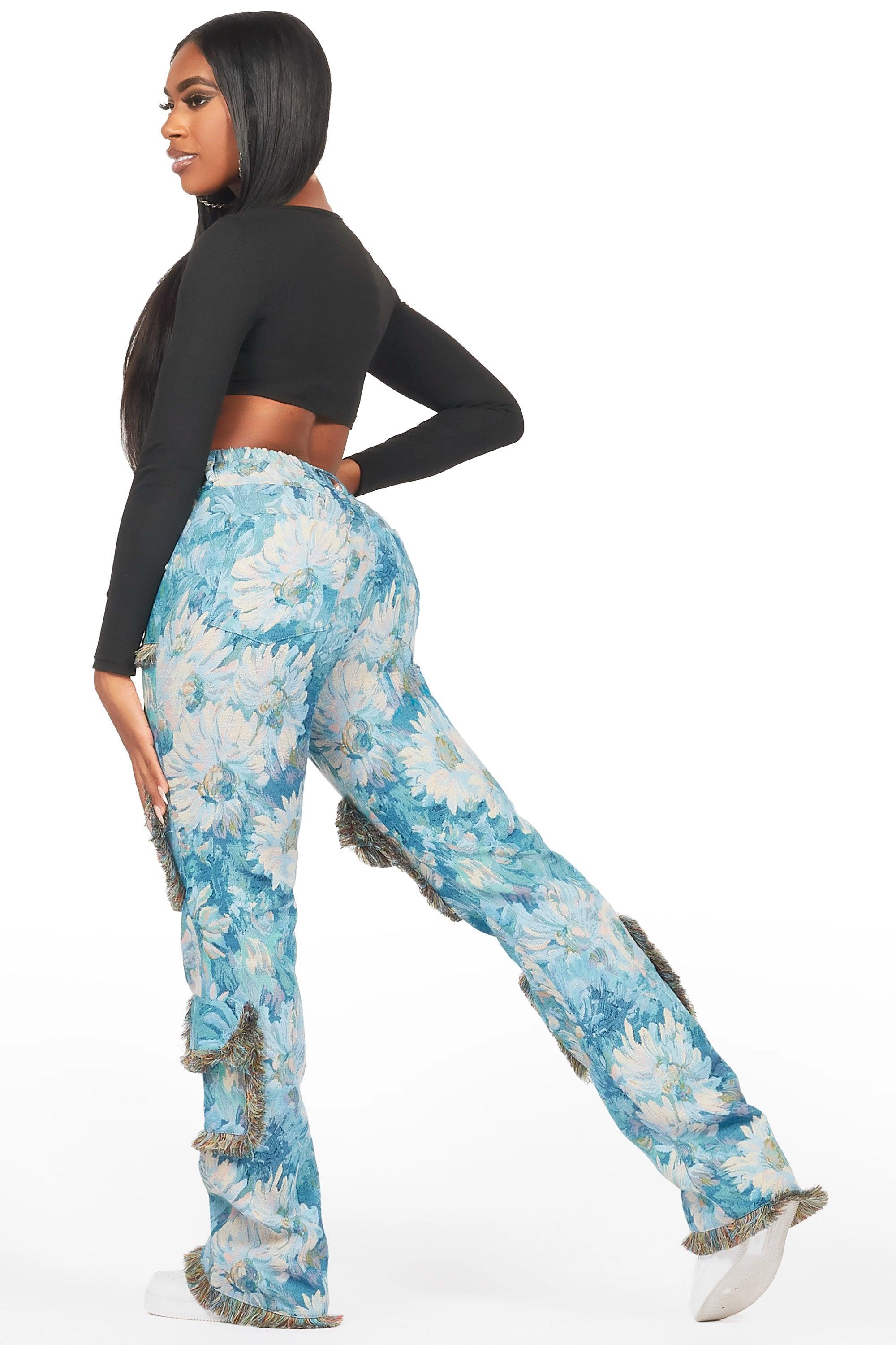 Takecia Blue Tapestry Stacked Pant Female Product Image