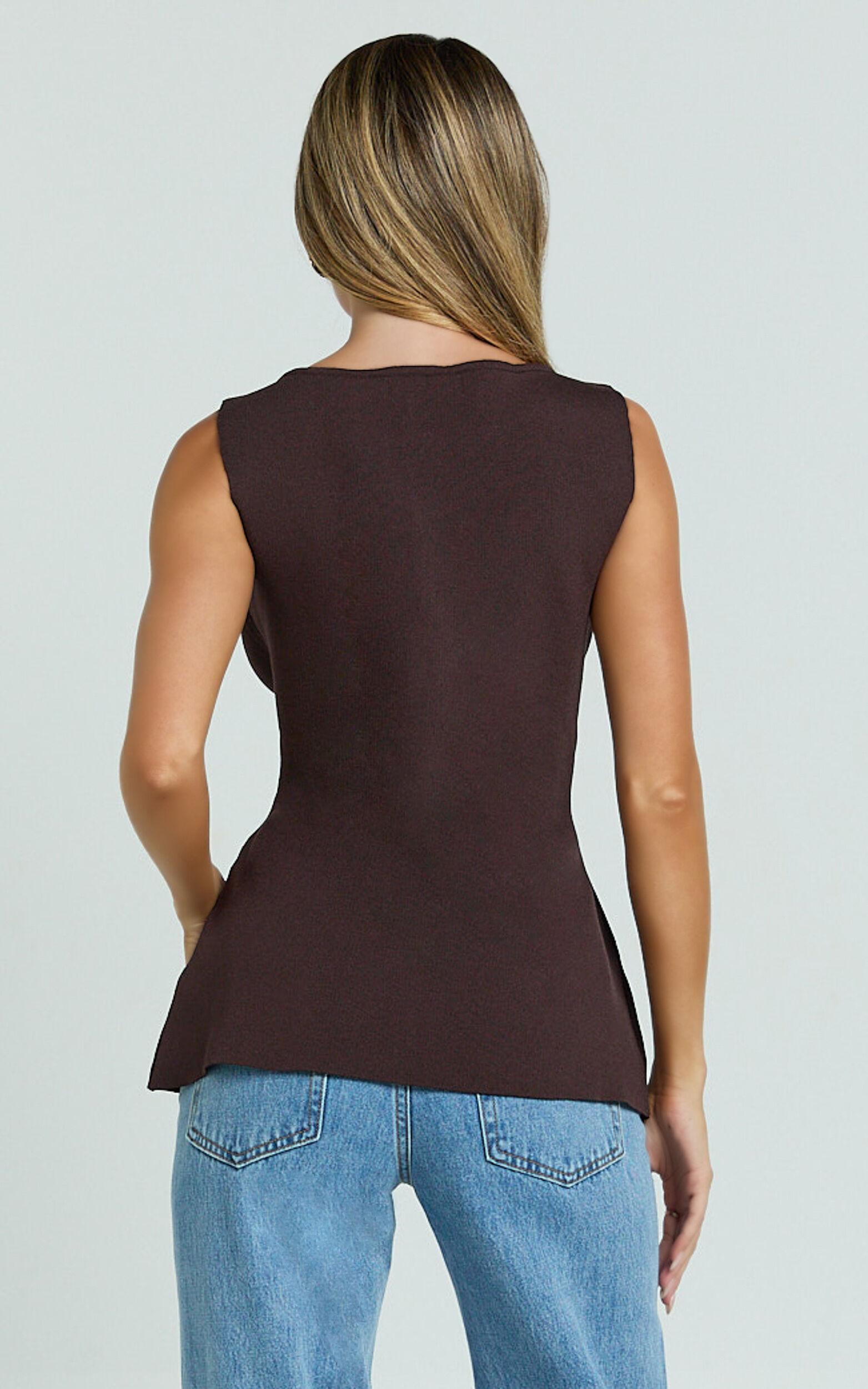 Riva Top - Hardware Detail Button Down Sleeveless Vest Top in Chocolate Product Image