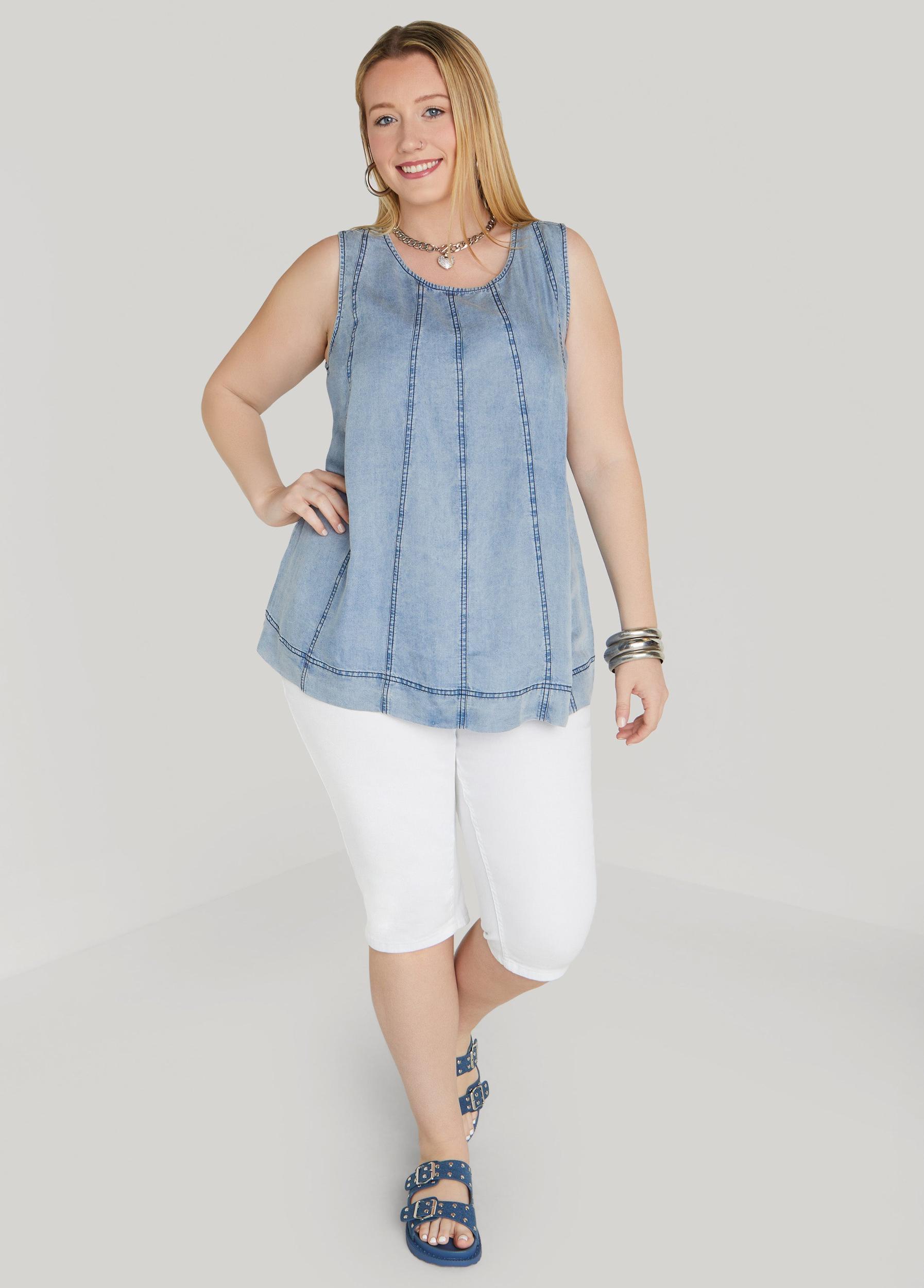 Plus Size Seamed Chambray Top Ashley Stewart Product Image