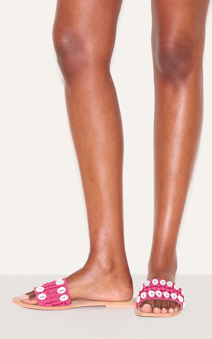 Pink Round Toe Stitch Detail Shell Strap Mule Sandals Product Image