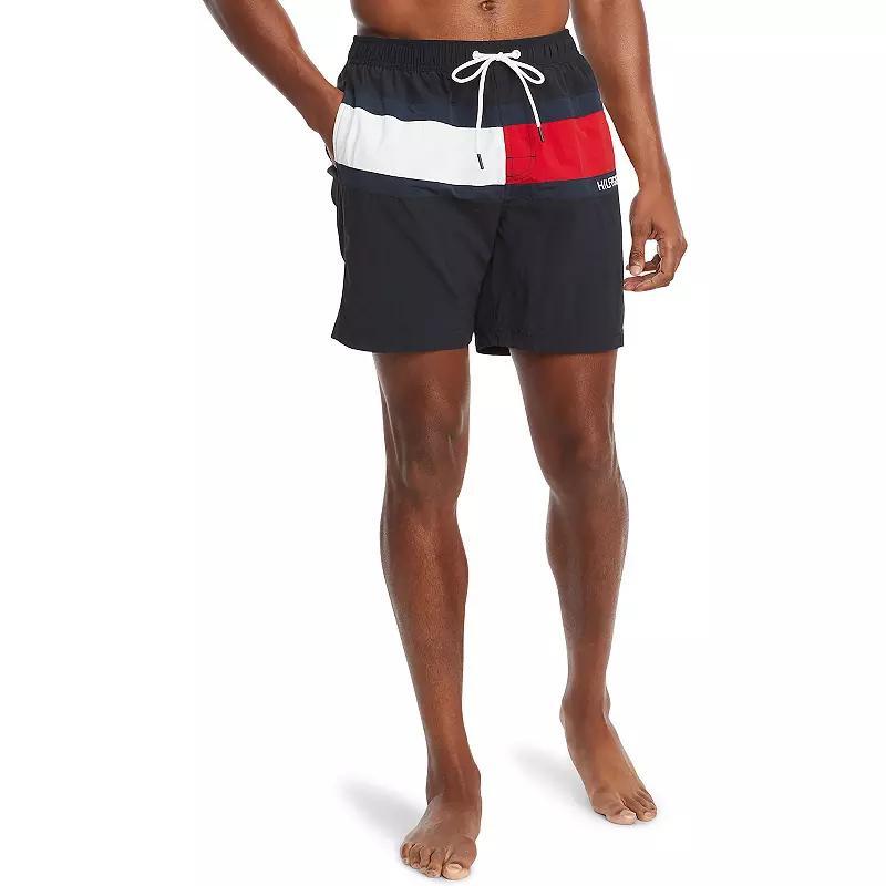 Mens Tommy Hilfiger Tommy Flag Swim Trunks Blue Product Image