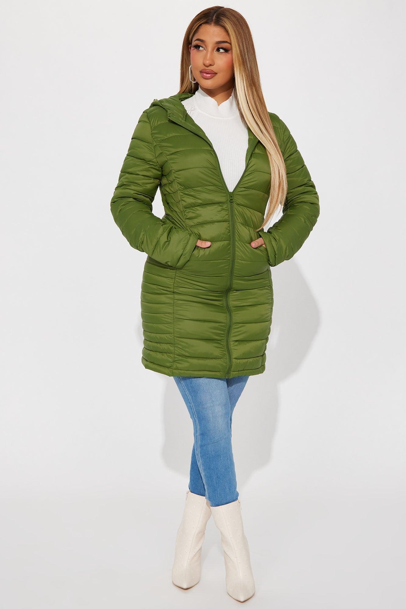 Padded Landing Puffer Coat - Olive Product Image