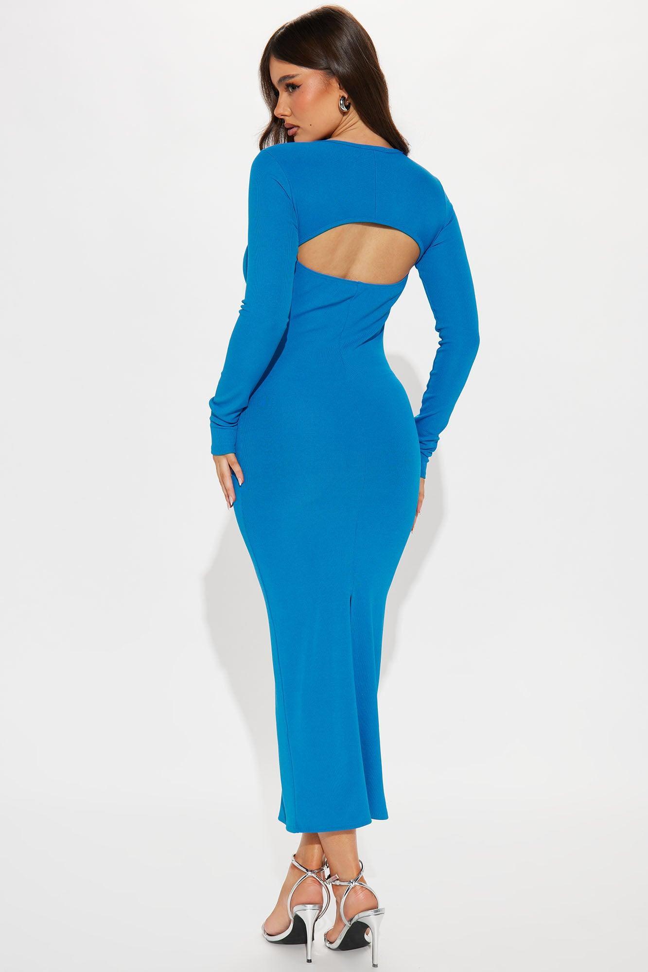 Hailey Ribbed Long Sleeve Midi Dress - Cobalt Product Image