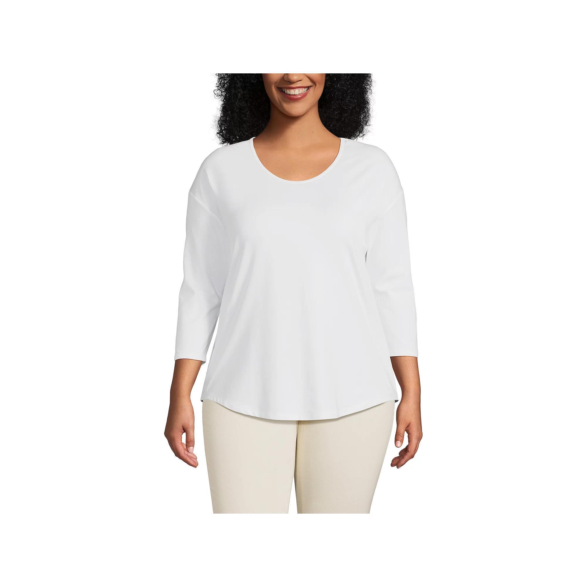 Plus Size Lands' End 3/4 Sleeve Lightweight Jersey Tunic, Women's, Size: 2XL, Pink Rouge Product Image