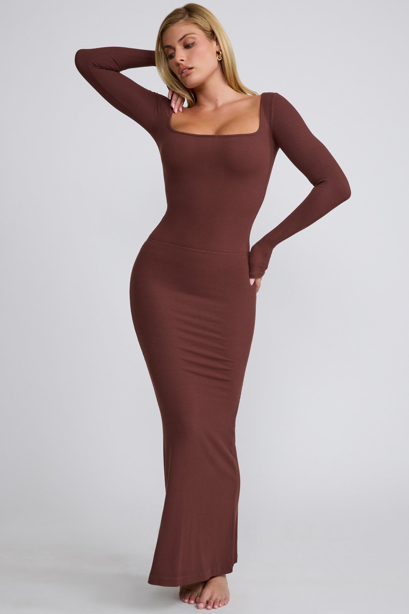 Ribbed Modal  Long Sleeve Top in Chocolate Product Image