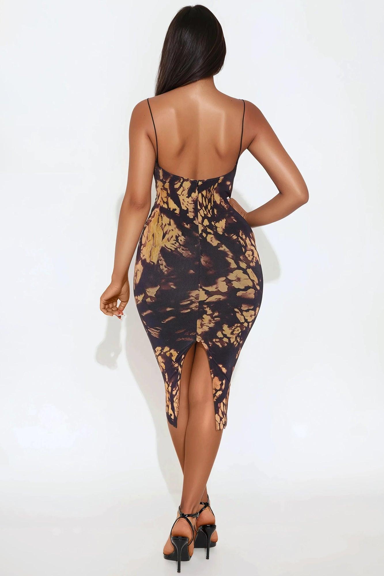 Wanting More Mesh Midi Dress - Black/combo Product Image