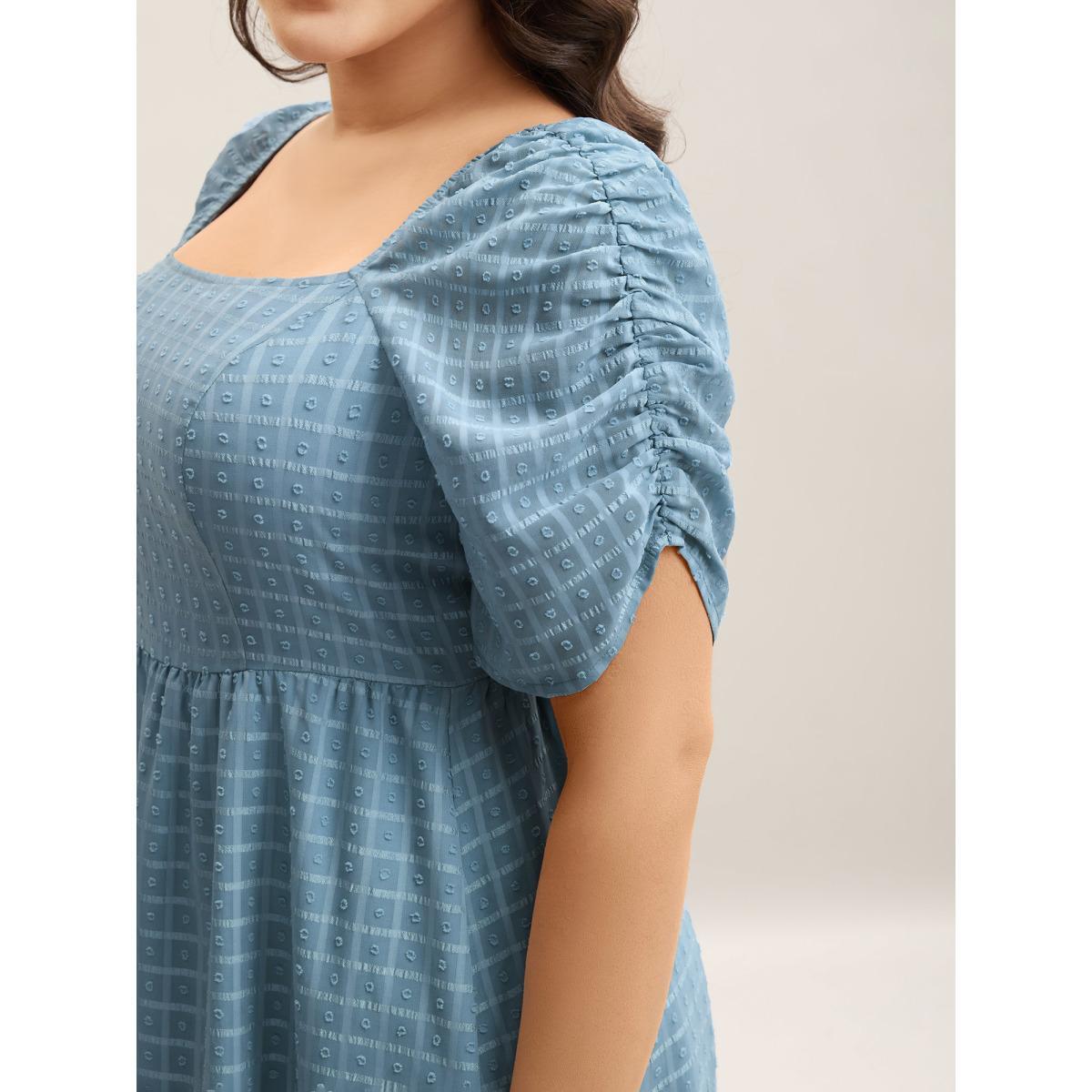 Plus Size Textured Ruched Sleeve Tiered Midi Dress Stone Women Square Neck Short sleeve Curvy BloomChic 10/M Product Image