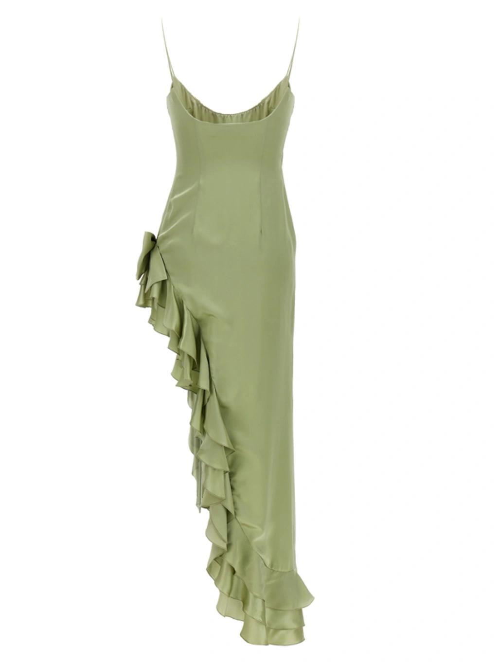 ALESSANDRA RICH Dress Long Ruffles Bow In Verde Product Image