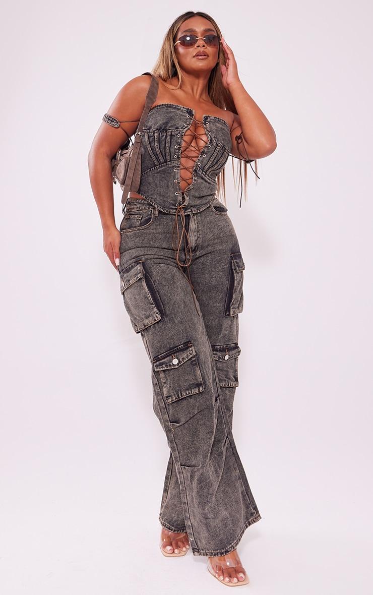 Shape Brown Denim Lace Up Front Corset Product Image