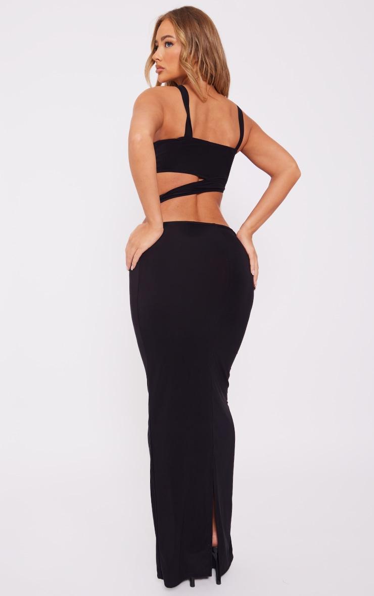 Black Slinky Buckle Detail Cut Out Maxi Dress Product Image