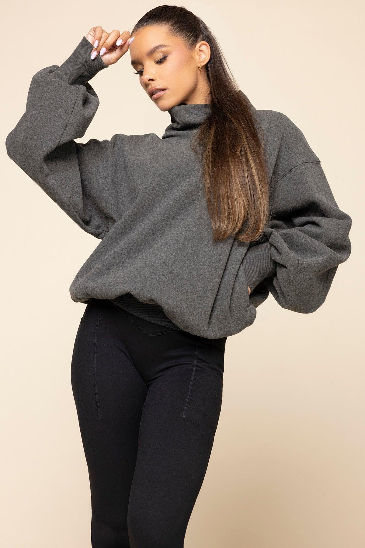 Ooey Gooey Mockneck Sweatshirt with Pockets - Charcoal Heather Product Image