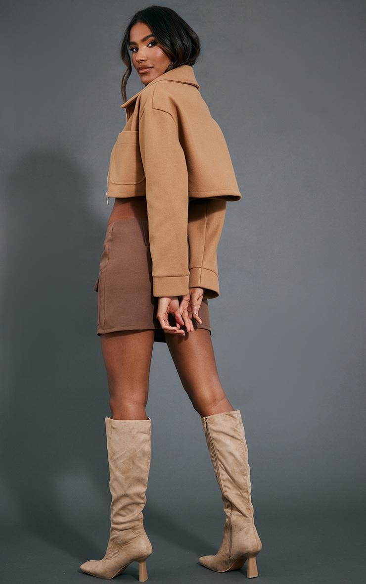 Camel Wool Look Pocket Detail Cropped Jacket Product Image