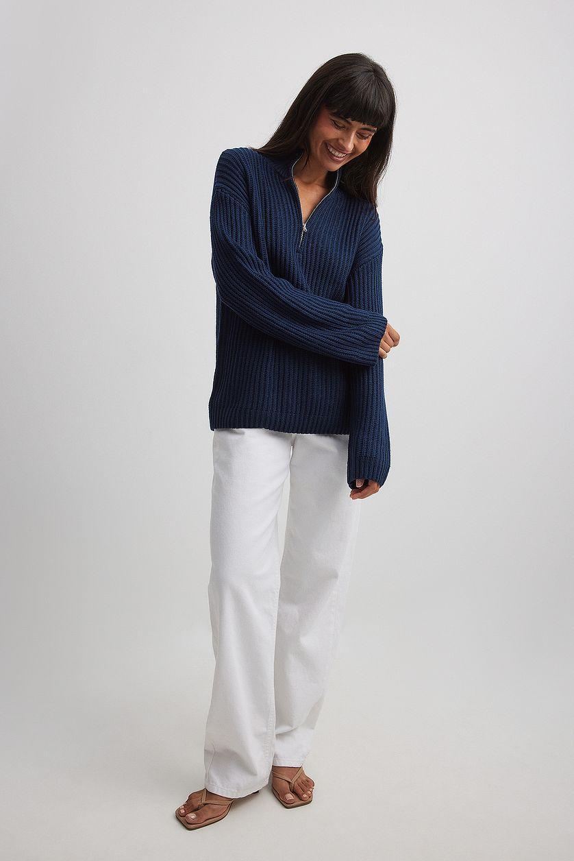 High Neck Zipped Knitted Sweater Product Image