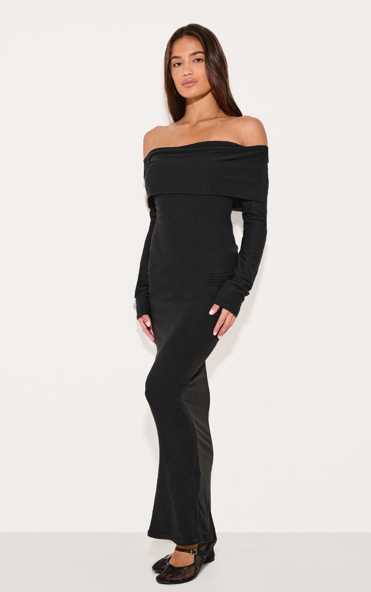 Black Soft Touch Bardot Long Sleeve Maxi Dress Product Image