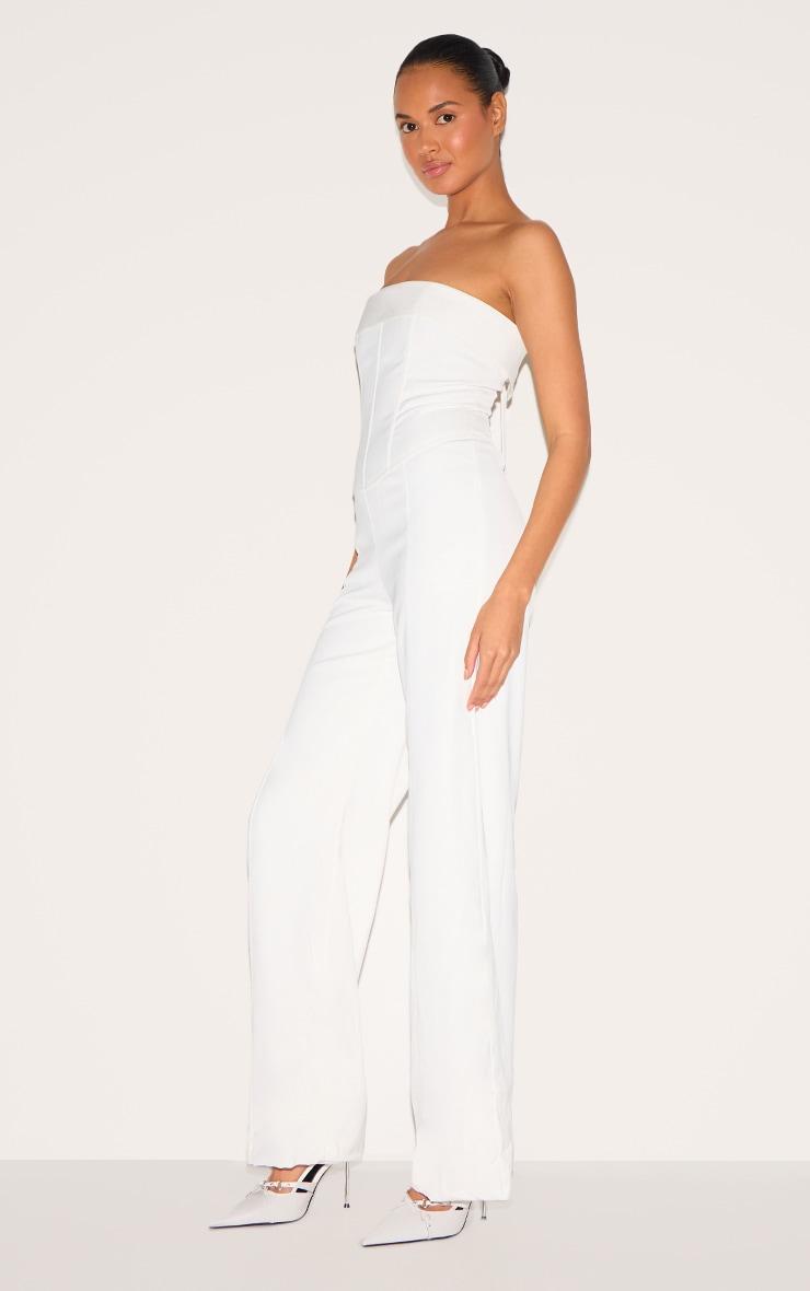 Premium White Woven Bandeau Wide Leg Jumpsuit Product Image