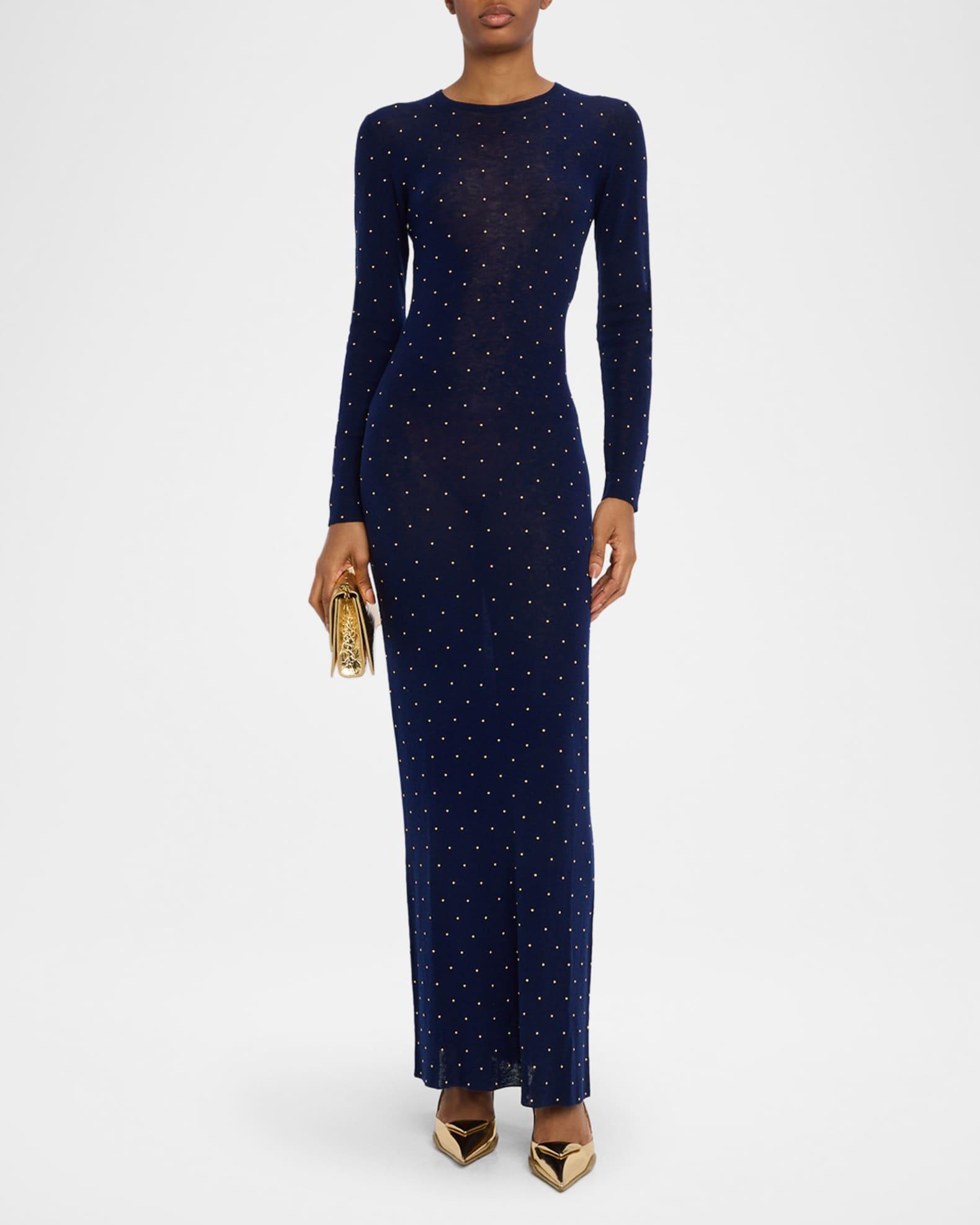 Studded Long-Sleeve Wool Maxi Dress Product Image
