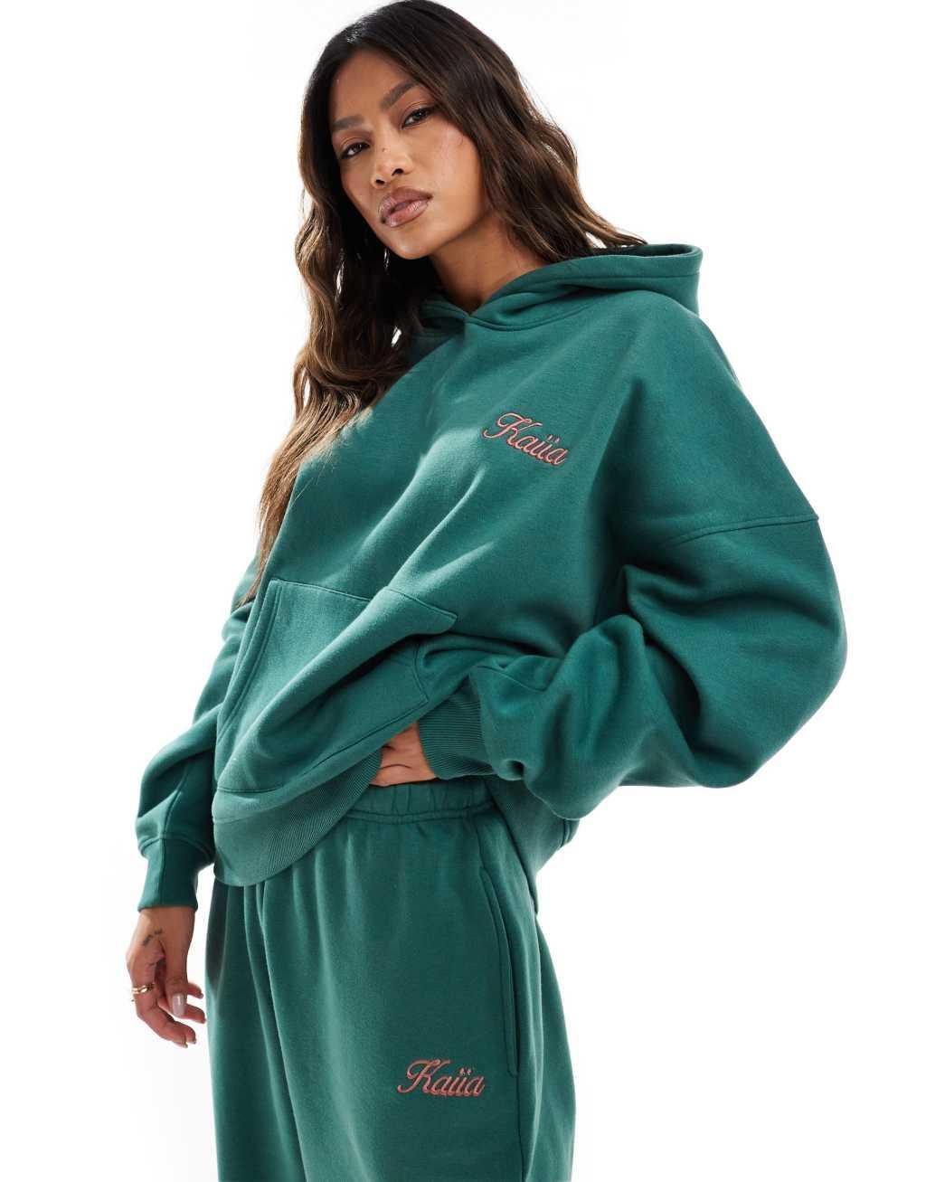 Kaiia pink logo oversized hoodie in dark green - part of a set Product Image