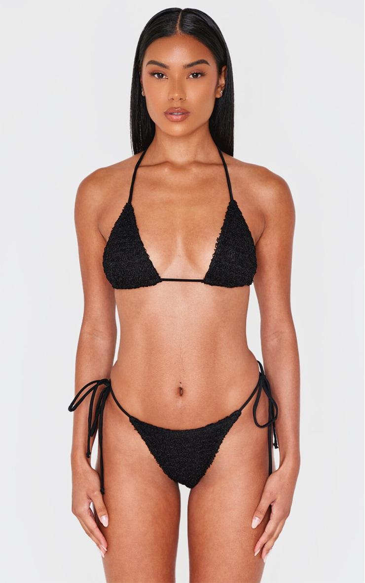 Black Tie Side Textured Bikini Bottoms Product Image