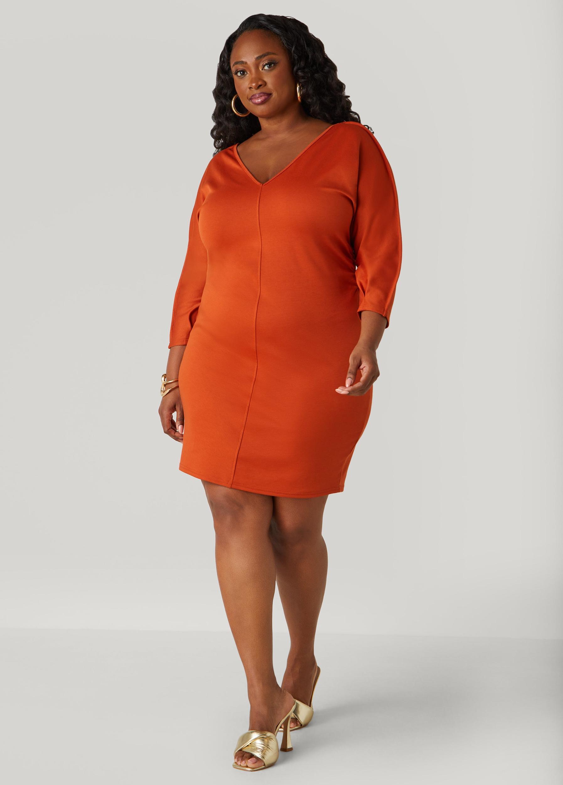 Plus Size Ruched V Neck Dress Ashley Stewart Product Image