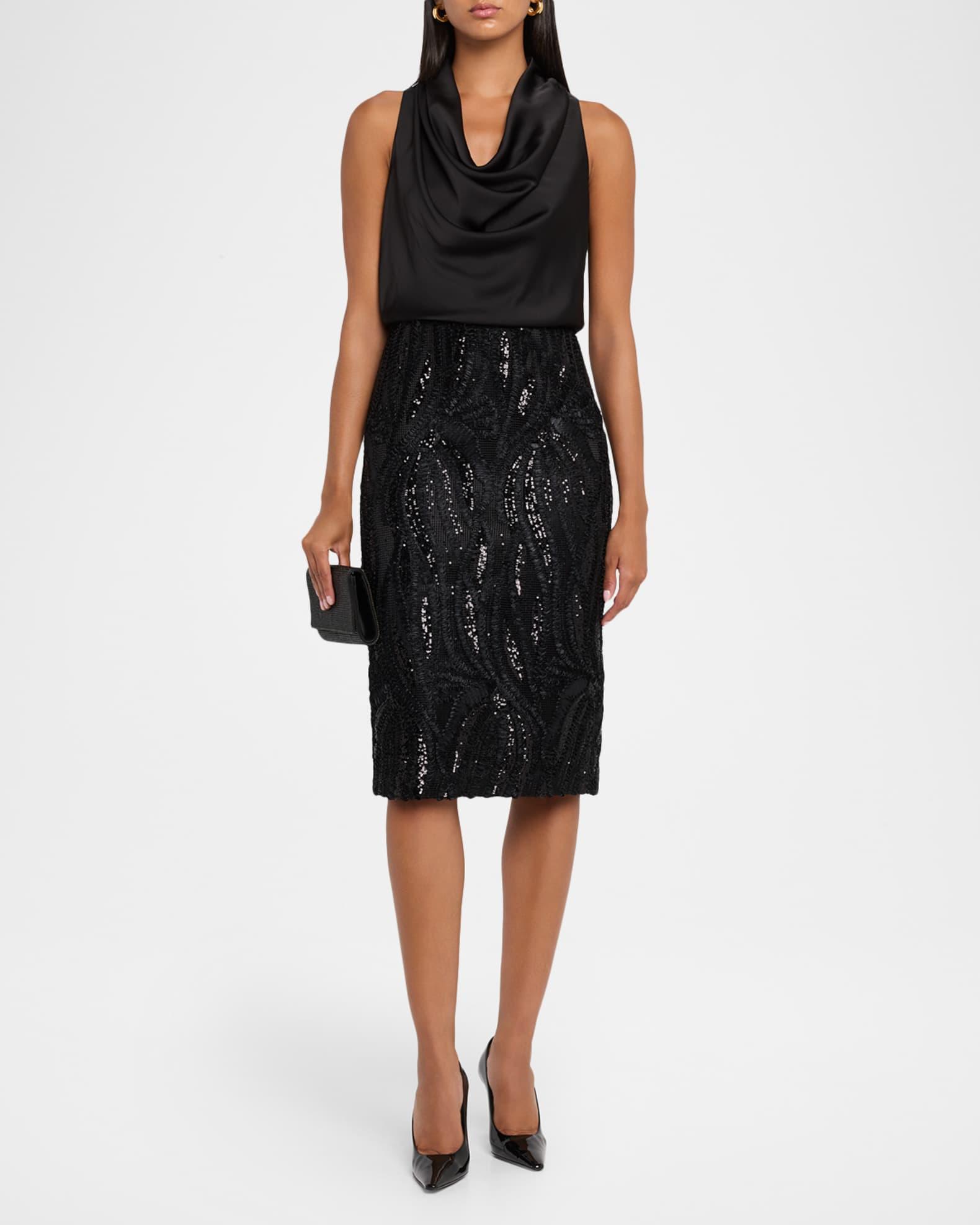 Sequin-Embroidered Cowl Midi Dress Product Image