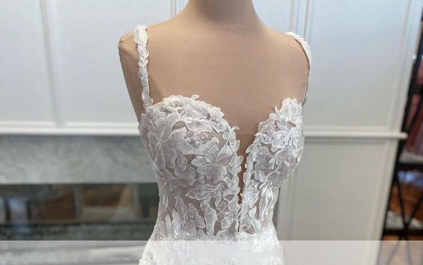 Spaghetti Strap Sweetheart Neckline Lace Trained A-Line Wedding Gown Product Image