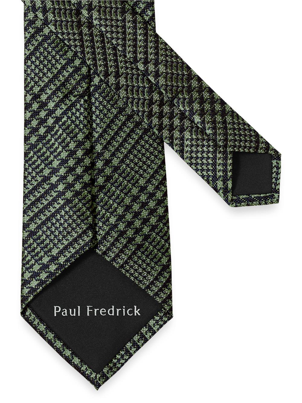 Houndstooth Woven Silk Tie - Green Product Image