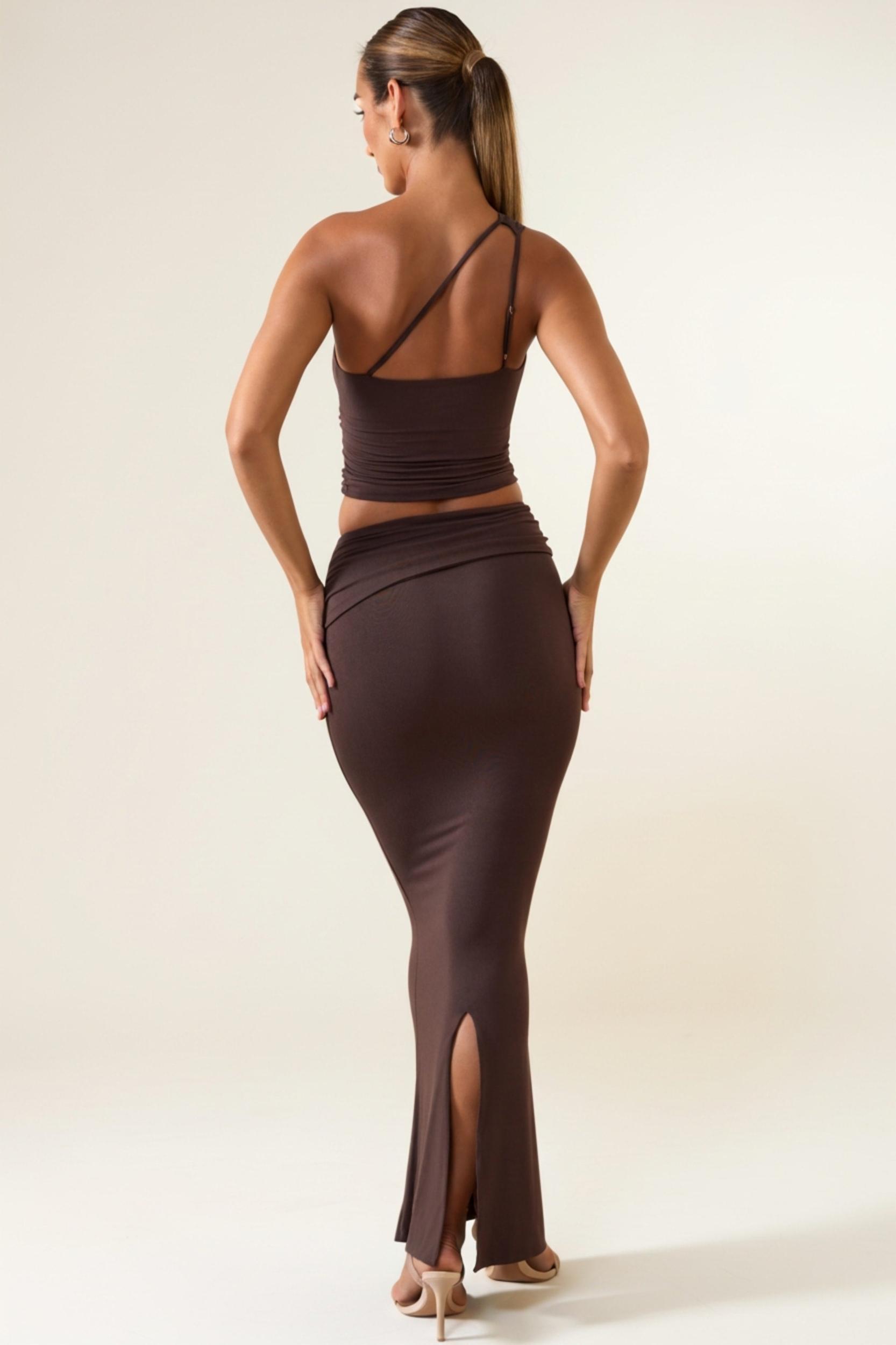 Modal Twist-Front Maxi Skirt in Chocolate Brown Product Image