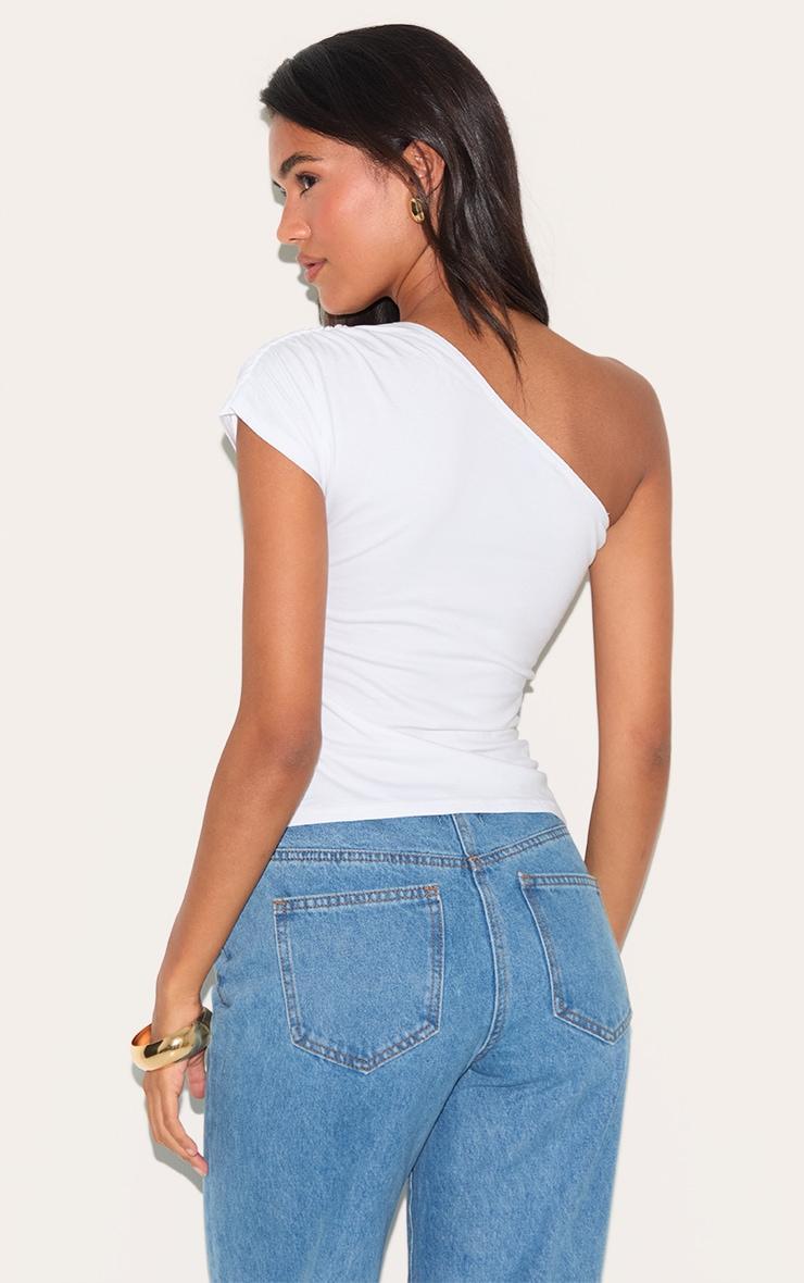 White Cotton One Shoulder Longline Top Product Image